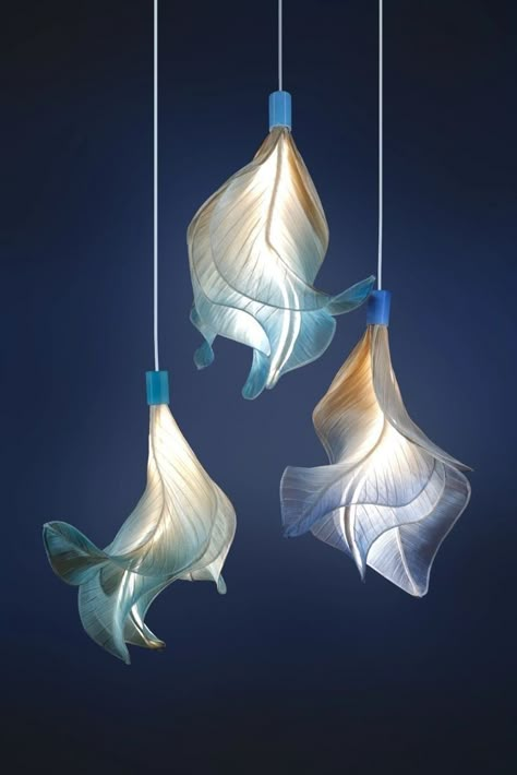 Fish Inspired Architecture, Light Product Design, Ocean Interior Design, Light Blue Lamp, Sea Lamp, Biomorphic Design, Ocean Lamp, Chandelier Flower, Ocean Light