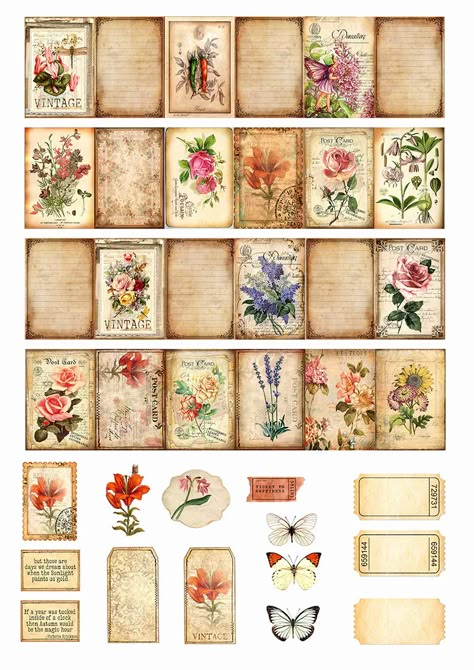 Journal Stickers Printable, Vintage Journal Stickers, Mini Books Diy, Books Diy, Idee Cricut, Dollhouse Miniature Tutorials, Free Vintage Printables, Paper Toys Template, Miniature Printables