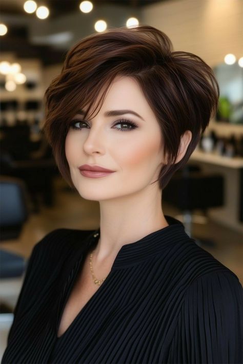 Long Pixie Haircut For Straight Hair, Edgy Pixie Bob, Over The Ear Haircuts For Women, Stacked Inverted Bob Haircuts Short, Long "bixie" Haircut, Medium Length Pixie Haircut, Long Pixie Haircut For Thick Hair, Asymmetrical Stacked Bob, Pixie Cut Plus Size