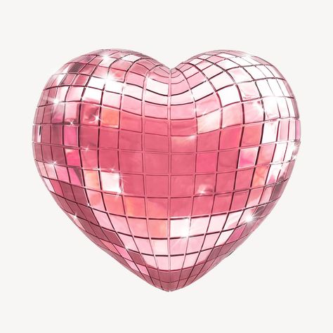 Pink disco heart, 3D Valentine's graphic | premium image by rawpixel.com / Nunny Disco Pink Aesthetic, Pink Collage Photos, Heart Shaped Disco Ball, Pink Hearts Aesthetic, Disco Icons, Aesthetic Cutouts, Heart Disco Ball, Pink Cutouts, Journal Icon