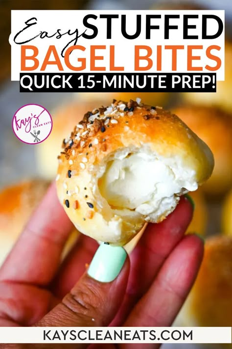 Stuffed Bagel Bites Recipe, Stuffed Bagel Bites, Stuffed Bagels, Bagel Bites Recipe, Healthy Bagel, Bagel Recipe Easy, 2 Ingredient Dough, Cheap Meal Plans, Mini Bagels