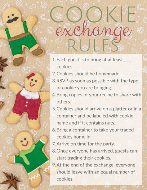 How to Host a Fun Holiday Cookie Swap with helpful tips, free printables, and invitation Canva templates Cookie Exchange Rules, Christmas Cookie Exchange Party Ideas, Christmas Cookie Swap Party, Holiday Cookie Exchange Party, Cookie Swap Party, Fun Holiday Games, Christmas Cookie Swap, Christmas Cookie Party, Cookie Exchange Party