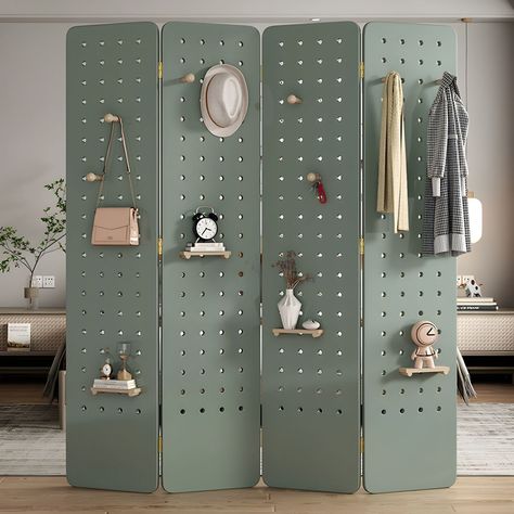 Freestanding Pegboard, Pegboard Room, Popup Stand, Peg Board Design, Wooden Pegboard, Closet Room Organizer, Grooming Salons, Japanese Living Room, Folding Room Divider