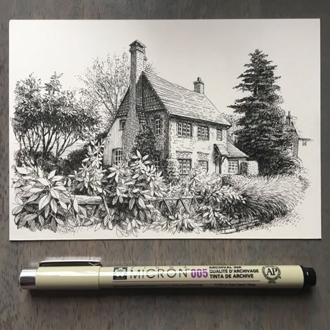 How to make an ink drawing of a house Drawing Of A House, Cottage Drawing, Pen Art Work, Ink Pen Art, Boho Art Drawings, Pen Art Drawings, Pen Drawings, Architecture Drawing Art, Pen Sketch