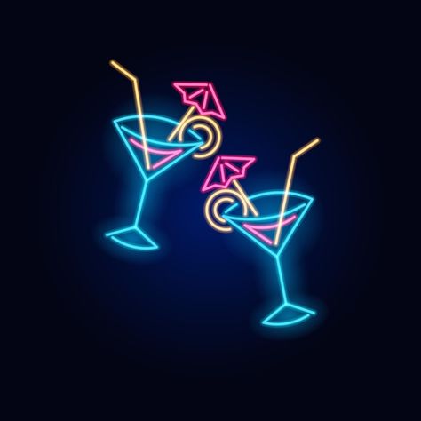 Vector cheers toast neon cocktail fashio... | Premium Vector #Freepik #vector #neon-lamp #neon-sign #light-sign #light-lamp Neon Vector Art, Neon Lights Graphic Design, Neon Drinks Glow Party, Cocktail Neon Sign, Neon Drink, Neon Cocktails, Neon Sign Board, College Event, Neon Bedroom