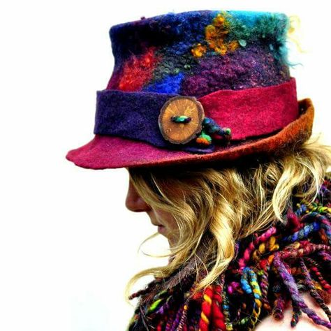 Handmade Felt Hats, Wearable Art Fashion, Felt Fashion, Love Hat, Hand Felted, Handmade Hat, Mori Girl, Wet Felting, Handmade Felt