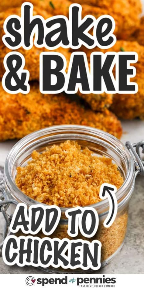 You can enjoy the fried chicken flavor from your oven or air fryer with this shake 'n bake recipe. Combine breadcrumbs and cornmeal with tasty seasonings. Add a little oil for a crispy coating on your chicken breasts or pork chops. Dip the meat in egg, dredge in the mix, and cook until crispy and juicy. It's a hit every time! This homemade mix makes the best shake-and-bake chicken ever! #spendwithpennies Crispy Shake And Bake Chicken, Shack And Bake Chicken, Diy Shake And Bake Chicken, Shake Bake Chicken Recipe, Homemade Shake And Bake Chicken, Chicken Shake And Bake, Shake And Bake Chicken, Spend With Pennies Recipes, Homemade Shake And Bake