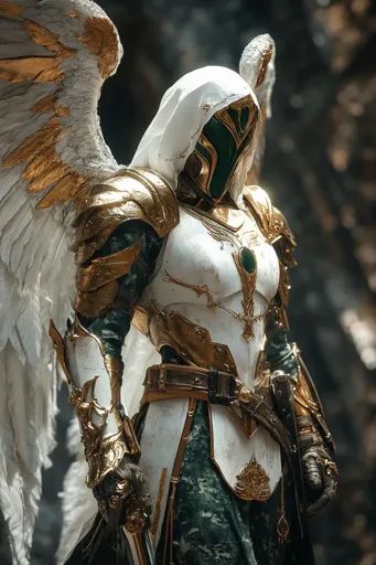 ↑↑↑ Larger size on website 🔸 The image portrays a warrior angel, clad in gleaming white and gold armor.  Their wings, a majestic White And Gold Armor, Angel Soldier, Warrior Angel, Motivational Quotes For Men, Gold Armor, Helmet Covers, Angel Warrior, Magic Aesthetic, Wings Design