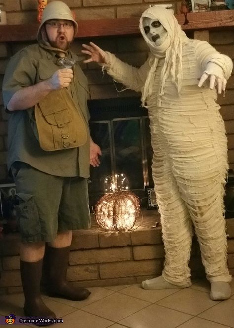 Mummy and Archeologist Couple's Halloween Costume Idea Mummy Couple Costume, Archeologist Costume, Creative Couples Costumes, Diy Halloween Costumes For Couples, Creative Diy Halloween Costumes, Couple's Costume, Couple Halloween Costume, Couples Costumes Creative, Creative Halloween Costumes Diy