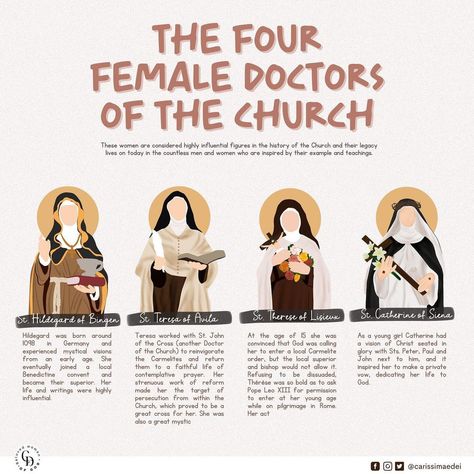 The Four Female Doctors of the Church These women stand strong among the most influential saints in the Church's 2,000-year… | Instagram Female Saints Catholic, Catholic Orders, Female Doctors, Spiritual Topics, Catholic Theology, Female Saints, Traditional Catholicism, Catholic Wallpaper, Catholic Beliefs