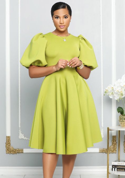 Item NO.: RE_9916Price: US$ 11.50Category: Dresses > Midi DressesColor: black, orange, green, blueSize: S, M, L, XLDescription: PolyesterDetail: This Round Neck Chic Puff Sleeve Slim Waist Swing a-Line Dress Design Made Of High Quality Polyster And Spandex Material. It Come With Good Stretch And Wearing Comfortable. Women’s Midi Dresses Is Omnipotent And Suit For All Kinds Of Occasions - Daily Wear, Go To The Church, Commuting And Events Occasion. Midi Dresses Should Not Be Boring, Find Best Mid New Fashion Trends, Be Real, The 1980s, New Fashion, Pop Up, The Past, Fashion Trends, Quick Saves