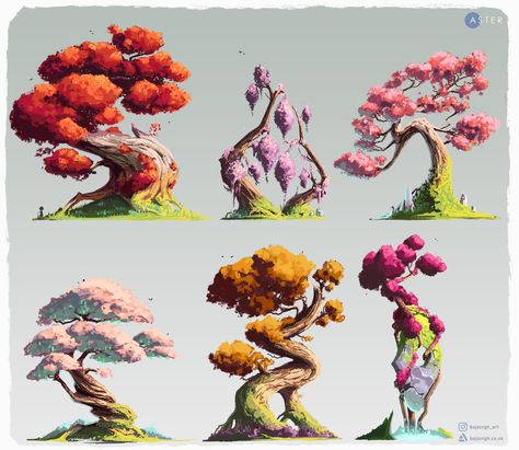 Alien Plants, Fantasy Tree, Tree Sketches, Landscape Concept, Plant Drawing, Game Concept Art, Tree Illustration, Arte Inspo, Digital Painting Tutorials