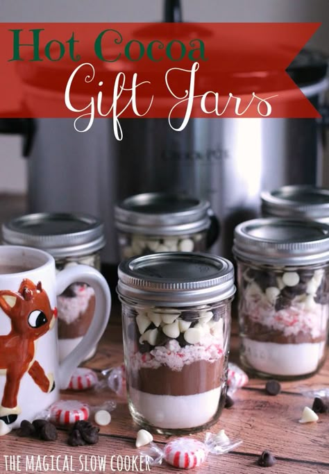 Hot Cocoa Gift Jars l The Magical Slow Cooker Slow Cooker Candy, Hot Cocoa Mix Recipe, Gift Jars, Hot Cocoa Gift, The Magical Slow Cooker, Diy Hot Cocoa, Cocoa Gift, Jar Recipes, Gifts In A Jar