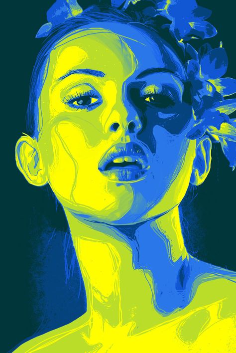 Woman Portrait Colour Palette, Abstract Color Portrait, Analogous Drawing, Color Contrast Art, Colour Theory Art, Analogous Painting, Coloured Portraits, Colourful Portraits, Portrait Palette