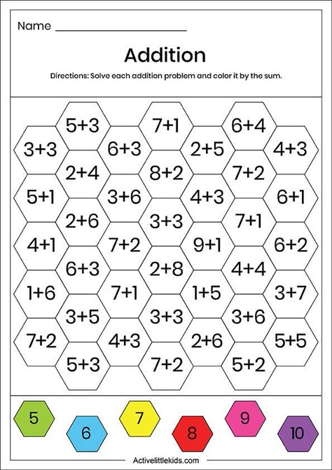 Printable Worksheets Activities includes number activites, alphabet activities, accounting activities, coloring activities and more. #printable #worksheet #activity #tracing #bookactivity Worksheet Activities For Preschoolers, Color Addition Worksheets, Coloring Worksheets For Grade 2, Classroom Worksheet, Color By Addition, Colors Worksheet, Color Math, Addition Coloring Worksheet, Free Addition Worksheets