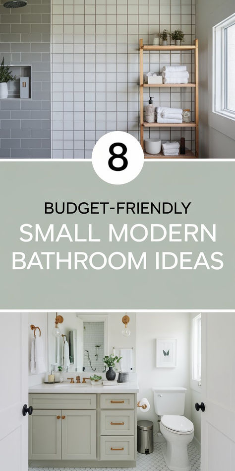 Modern small bathroom with creative DIY touches, vibrant colors, and functional design. Bathroom Remodel On A Budget Modern, Cottage Small Bathroom Ideas, Bathroom Palette Ideas, Bathroom Remodel Small Space, Basic Bathroom Ideas, Paint Ideas For Small Bathrooms, Small Simple Bathroom, Uk Bathroom Ideas, Teenager Bathroom Ideas