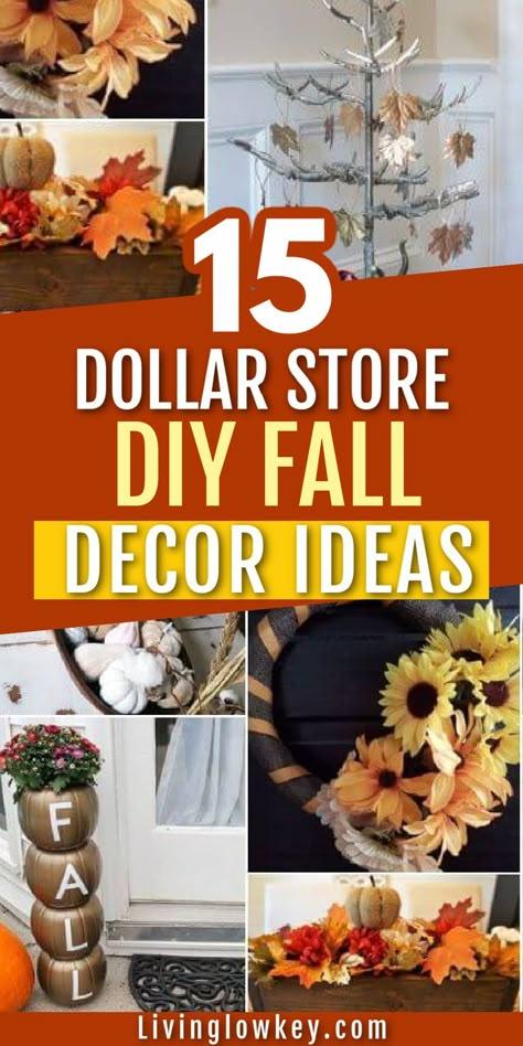 Dollar Store fall decor hacks you must try! If you love decorating for fall inexpensively, this is your must-have guide. I wish I would have found these fall decor ideas for my home sooner. Dollar Tree Fall Crafts Diy, Cheap Diy Fall Decor, Easy Fall Centerpieces, Simple Fall Decorations, Cheap Fall Decor Ideas, Diy Autumn Decorations, Fall Indoor Decor, Dollar Store Fall Decorations, Dollar Tree Fall Crafts