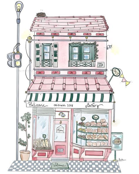 We are grateful for the new bakery that has opened 24/7 right where we live! 💖🍰 Bakery Shop Aesthetic Drawing, Bakery Drawing Cute, Bakery Drawing Aesthetic, Bakery Drawing Illustration, Bakery Drawing Easy, Cake Shop Drawing, Patisserie Drawing, Cute Bakery Drawing, Things Do Draw