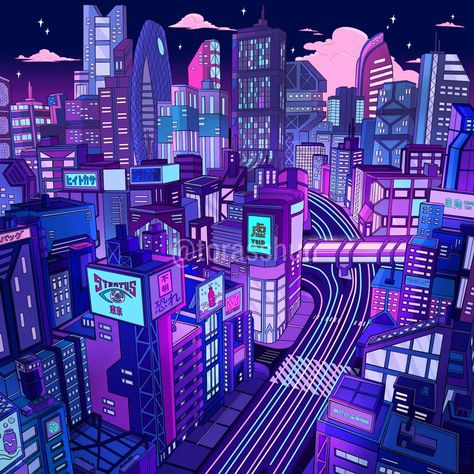 Cyberpunk Landscape, Aesthetic Settings, Tokyo Cyberpunk, Cyberpunk Illustration, Neon Illustration, Cyberpunk Tokyo, Lofi Art, Anime Style Art, Neon Cyberpunk