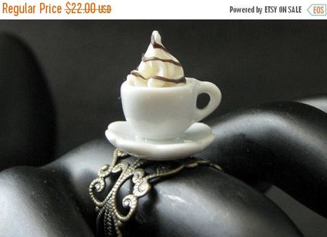 MOTHERS DAY SALE Ice Cream Ring with Chocolate Syrup Topping. Dessert Ring. White Teacup Ring. Bronze Filigree Adjustable Ring. Handmade Jew by StumblingOnSainthood from Stumbling On Sainthood. Find it now at http://ift.tt/2oJdOEw! Teacup Ring, Christmas Ring, Serve Ice Cream, Feminine Jewelry, China Cups And Saucers, Soft Serve Ice Cream, Valentines Sale, Handmade Jewel, Chocolate Drizzle