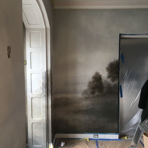 Dean Barger mural Townhouse Bathroom, Mural Landscape, Dream Interior, Scenic Wallpaper, New Traditional, Bathroom Renos, Mural Art, House Inspo, House Inspiration