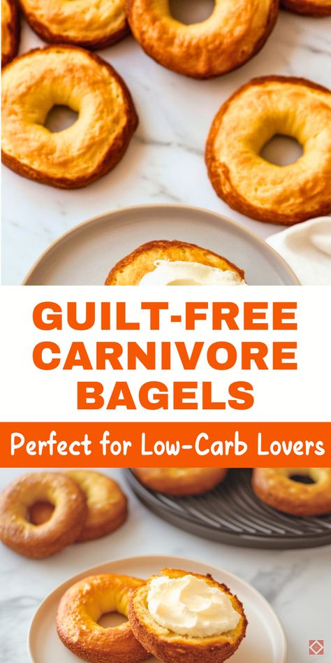 These carnivore diet bagels are the ultimate low-carb bread alternative! Soft, chewy, and full of flavor, they’re perfect for breakfast sandwiches or as a snack. With clean ingredients and a quick prep time, this recipe makes staying on track easier than ever. Try it for a tasty, healthy upgrade to your daily routine! Zero Carb Carnivore Diet, Diy Low Carb Bread, Bagel Thins Recipes, Optavia Bread, Carnivore Bagels, Carnivore Diet Meal Ideas, Carnivore Diet Dessert Recipes, Carnorvor Diet, Carnivore Bread Recipe