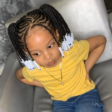 21 Braid Hairstyles For Little Girls That Will Make You Say Awwwww! | ThriveNaija Beads Hairstyles For Kids, Braids For Children, Babygirl Hairstyle, Toddler Braided Hairstyles, Toddler Braids, Black Kids Braids Hairstyles, Kids Hair Styles, Lil Girl Hairstyles, Kid Braid Styles