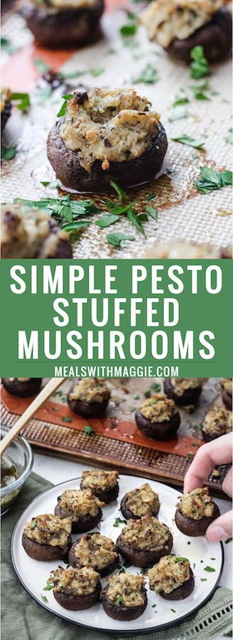 Simple pesto stuffed mushrooms - a quick and easy holiday appetizer that can be ready in under 30 minutes. If you like Italian flavors, these simple pesto stuffed mushrooms are the perfect party dish! #stuffedmushrooms #simplepestostuffedmushrooms #easystuffedmushrooms #holidayappetizers #easyappetizers Mushrooms Stuffed, Stuffed Mushrooms Easy, Healthy Appetizers Easy, Finger Foods Party, Holiday Appetizers Easy, Appetizers Finger Foods, Holiday Appetizer, Easy Veggie, Finger Foods Easy