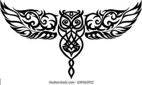 Owl Tattoo Stencil, Celtic Owl Tattoo Design, Celtic Owl Tattoo, Flight Tattoo, Owl Flight, Tattoo Celtic, Celtic Owl, Celtic Animals, Muster Tattoos