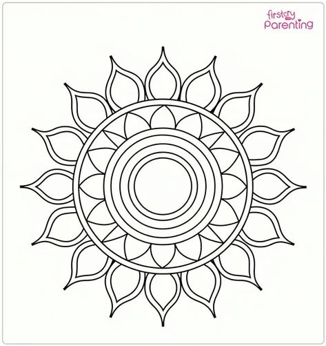 Simple Rangoli Coloring Page Rangoli Black And White, Rangoli Printable, Rangoli Coloring Pages, Planning Pregnancy, Breastfeeding Foods, Rangoli Patterns, Baby Kicking, Parenting Tools, Prenatal Care