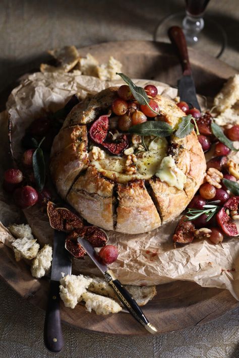 Brie tear and share with fig and shallot Wild Garlic Pesto, Macerated Strawberries, Roasted Figs, Grape Recipes, Roasted Strawberries, British Baking, Baked Brie, Baking Blog, Toasted Walnuts