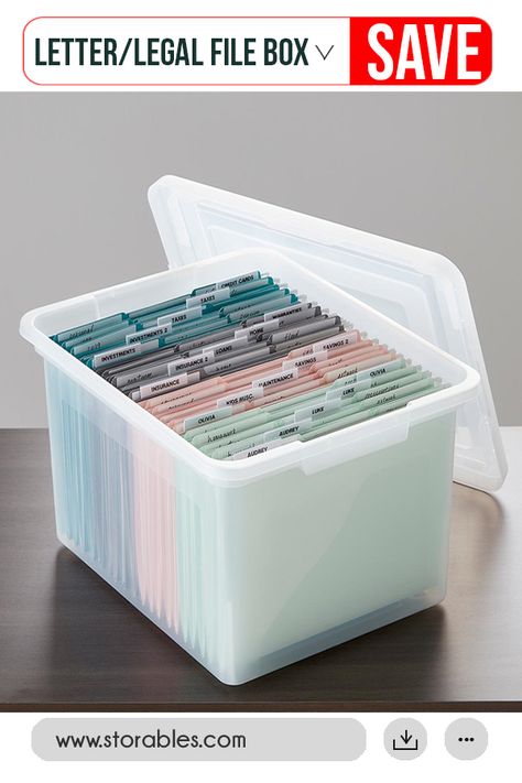 Create a safe storage for your important documents with Letter/Legal File Box with Lid. This durable plastic container will maximize your file storage. #legalfileboxwithlid #storables #letterfilebox #filebox Office Organization Files, Office Organization At Work, Organizing Paperwork, Document Storage, Filing Cabinets, File Organization, The Container Store, Home Organisation, Documents Organization