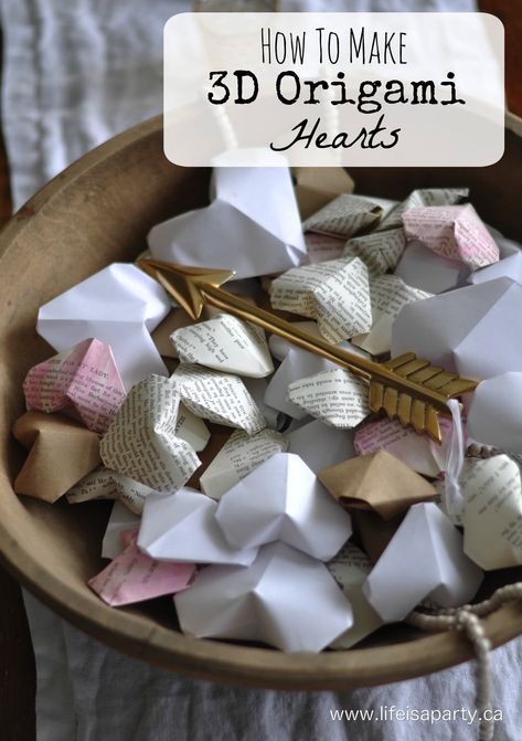 Hart Origami, Diy Origami Home, Diy Origami Home Decor, 3d Origami Heart, Origami Bowl, Origami Home Decor, Origami Hearts, Origami Star Box, Origami Ball