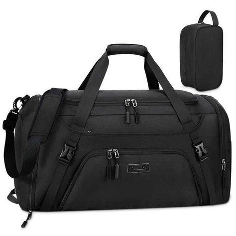 Gym Duffle Bag for Women Men 40L Waterproof Sports Bags Travel Duffel Bags with Shoe Compartment,Wet Pocket Large Weekender Overnight Bag with Toiletry Bag,Black Gym Duffle Bag, Dirty Shoes, Travel Bag Essentials, Sports Bags, Sac Week End, Leather Duffle Bag, Leather Duffle, Travel Duffle, Duffle Bag Travel