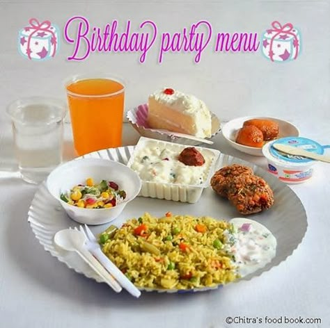 Kids birthday party menu ideas-indian vegetarian recipes Birthday Party Snacks Indian, Indian Birthday Party Menu Ideas, Indian Party Menu Ideas, Simple Birthday Food Ideas, Indian Picnic Food Ideas, Kids Party Menu Ideas, Indian Dinner Party Menu Ideas, Menu For Birthday Party, Birthday Party Menu Ideas