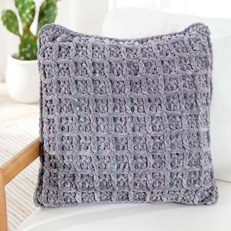 Loops & Threads® Chenille Home Slim Waffle Crochet Pillow Free Yarn Patterns, Waffle Crochet, Crochet Pillow Patterns Free, Free Yarn, Pillow Projects, Crochet Pillow Pattern, Front Post Double Crochet, Chenille Pillow, Crochet Pillows