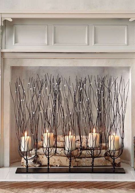 20 Romantic Fireplace Candle Ideas | Home Design And Interior Faux Foyer, Fake Fireplace, Candles In Fireplace, Faux Fireplace, Candle Displays, Fireplace Makeover, Fireplace Mantle, Fireplace Design, Fireplace Decor