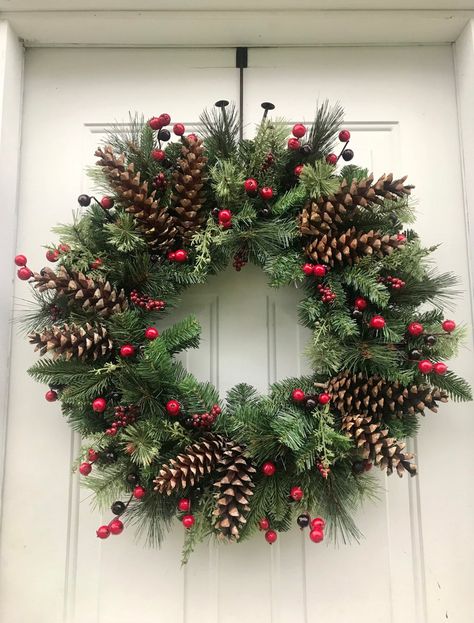 Wreaths For Front Door Winter, Pre Lit Christmas Wreaths, Jack Pine, Outdoor Christmas Wreaths, Large Christmas Wreath, Diy Valentines Day Wreath, Jul Diy, Front Door Christmas Decorations, Winter Wreaths