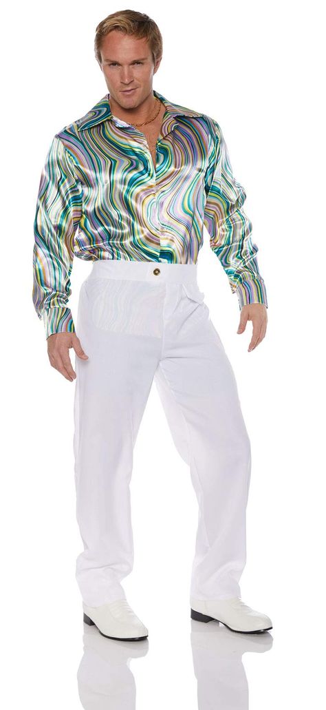 Look Disco, Disco Outfits, Roller Skating Outfits, 70's Party, Disco Costume, Satin Shirts, Costumes College, Saturday Night Fever, Disco Shirt