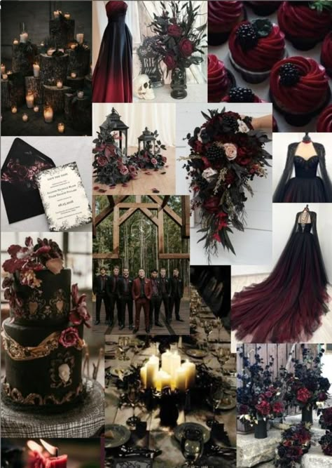 Goth Fantasy Wedding, Moody Vow Renewal, Goth Wedding Inspiration, Dark Purple And Red Wedding Theme, Dark Quince Theme, Rockstar Wedding Theme, Dark Fantasy Wedding Aesthetic, Gothic Farmhouse Wedding, Dark Goth Wedding