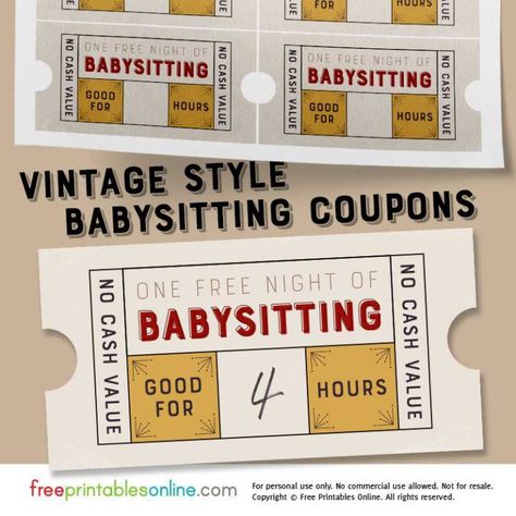 Free Babysitting Coupon, Babysitting Coupons, Babysitting Coupon, Best Coupon Sites, Printable Tickets, Printable Gift Certificate, Voucher Design, Money Gifts, Book Diy