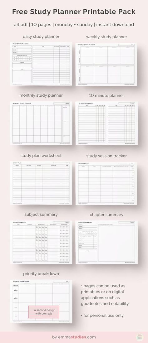 Planer Organisation, Studie Hacks, Planning School, Study Planner Printable, Study Schedule, Printable Planner Pages, School Planner, Study Plan, College Planner