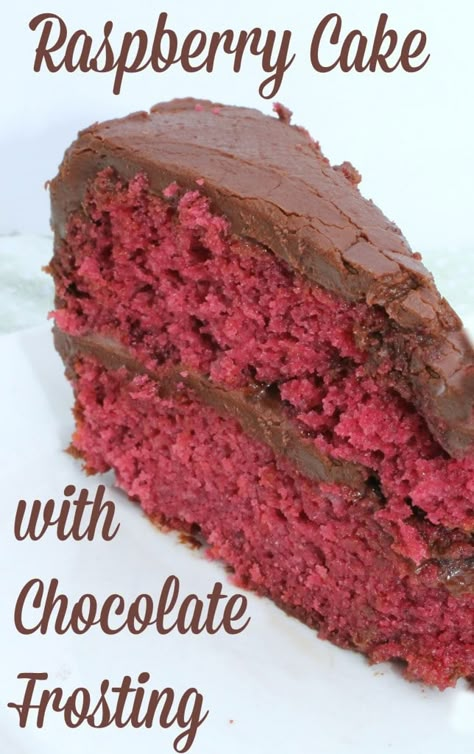 Raspberry Cake with Chocolate Frosting Mousse Au Chocolat Torte, Cake With Chocolate Frosting, Chocolate Raspberry Cake, Bolo Fit, Raspberry Recipes, Raspberry Cake, A Piece Of Cake, Cake Mix Recipes, Cakes And Pies