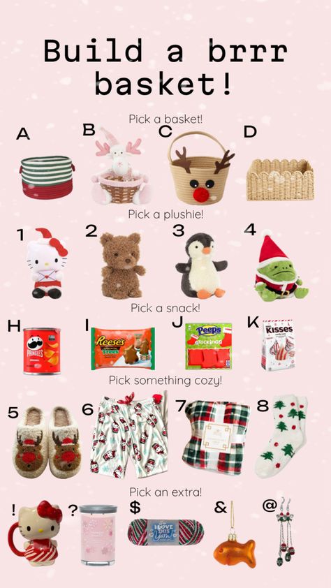 Build a brrr basket! #brrbasket #basket #burrbasket #builda #cute #hellokittyv#christmas Xmas Gift Baskets, Making A Gift Basket, Christmas Mom, Holidays And Events, Gift Giving, Xmas Gifts, Gift Baskets, Make Your Own, Baskets