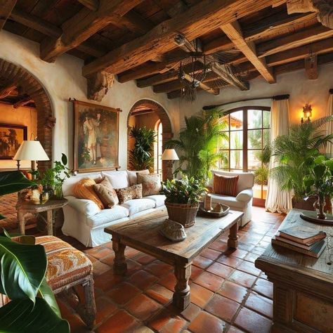 Hacienda Living Room, Spanish Style Living Room, Mexican Living Room, Mediterranean Style Living Room, Spanish Style Home Interior, Spanish Living Room, Mediterranean Living Room, Italian Living Room, Spanish Interior