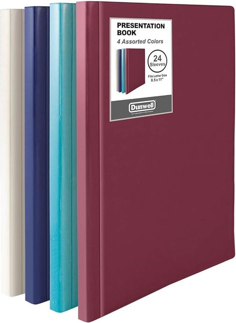 Amazon.com : Dunwell Binder with Plastic Sleeves 24-Pocket (4 Pack, Assorted) - Presentation Book, 8.5 x 11 Portfolio Folder with Clear Sheet Protectors, Displays 48-Page Documents, Certificates, Important Papers : Office Products Nursing School Must Haves, School Must Haves, Document Organizer, Sheet Protectors, Documents Organization, Nursing School, Office Products, Letter Size, Help Me