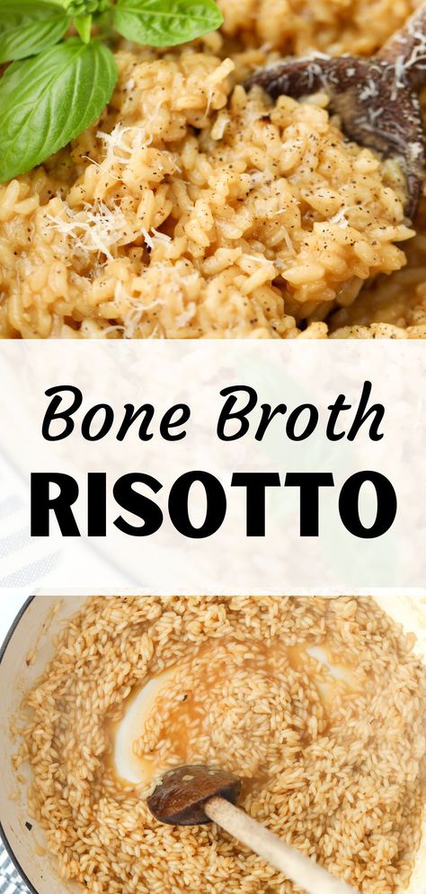 Looking for a new way to use your homemade bone broth? Try this creamy bone broth risotto recipe with parmesan, butter, and rice. Silky smooth and simply satisfying, classic risotto is a beloved side dish for a reason - it's absolutely delicious! Recipes That Use Bone Broth, Bodytrim Recipes, Recipe For Bone Broth, Bone Broth Recipes, Homemade Broth, Cooking Grains, Instant Pot Yogurt, How To Make Risotto, Gummies Recipe