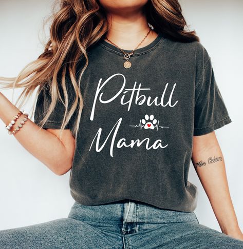 Pitbull Mama T-Shirt, Dog Mom Tee, Cute Animal Dog Lover Shirt, Pitbull Mother Gifts, Bully Breed Mothers Day Gift Welcome to my store! I will help you to have a good shopping experience as much as I can. If you have any request (design customization, more size and color options) please feel free to message me. I will reply as soon as possible. I have listed some information to help you below:  HOW TO ORDER  * Please, Check and Review all Photos. * Select Your T-Shirt Color from drop down menus. Mom Apparel, Dog Grandma, Pitbull Shirts, Cool Aunt, Bulldog Mom, Bulldog Shirt, Pitbull Mom, Aunt Shirts, Mama T Shirt