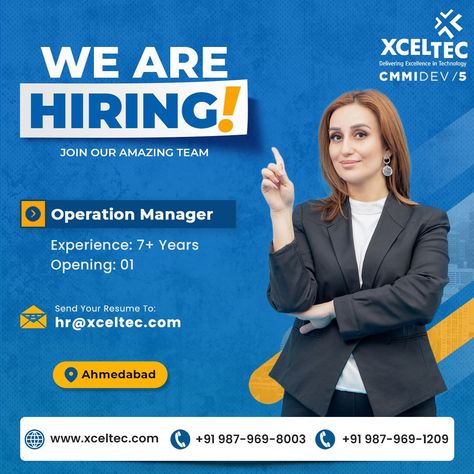 Hello Everyone, "We Are Hiring" XcelTec Interactive Private Limited (A CMMI Level 5 Company) is looking for a Senior Operation Manager who is capable and experienced in managing finance and banking operations. Sr. Operation Manager Exp: 7+ Years Location: Ahmedabad Kindly send your CV to hr@xceltec.com Call: +91 987-969-1209 Visit: https://www.xceltec.com #xceltec #operationmanager#hiring #jobhire #itjobsahmedabad #ahmedabaditjobs #itjobs #hiringtalent #immediatejoiner #ahmedabad We Are Hiring Creative Ads, Hiring Creative Ads, We Are Hiring Poster, Hiring Marketing, Real Estate Poster, Shopify Seo, Hiring Poster, Banner Inspiration, Couples Hidden Face Pics