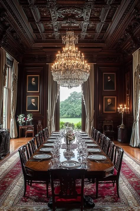 Classic English Heritage Interior, English Manor Dining Room, Old Money Dinning Room, Old Manor House Interior, English Stately Home, Old English Manor Interior, Dining Room Old Money, English Manor Aesthetic, Old Manor Interior